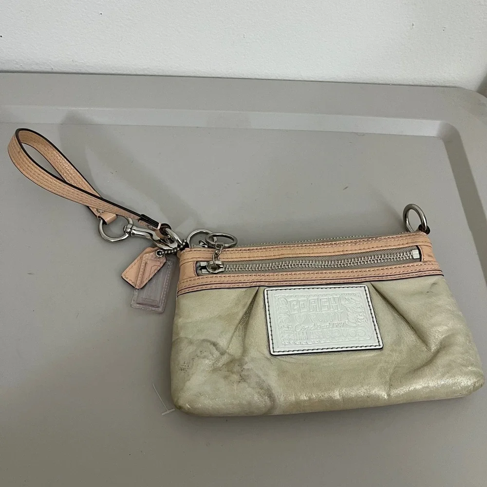 Coach Poppy Small Wristlet Bag W Tag Charm Champagne Gold Y2K READ